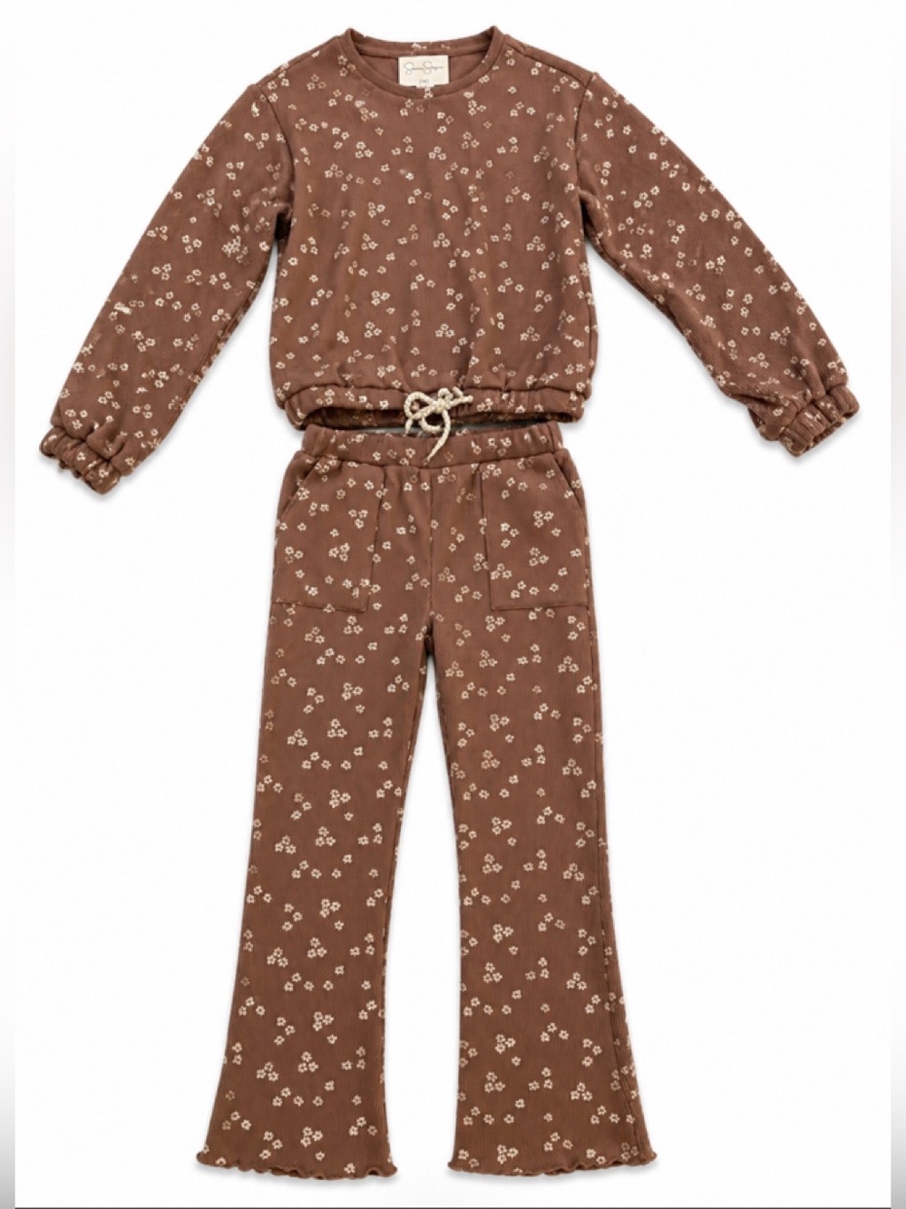 Jessica Simpson Girls 2-Piece Waffle Knit Floral Lounge Set Size 10